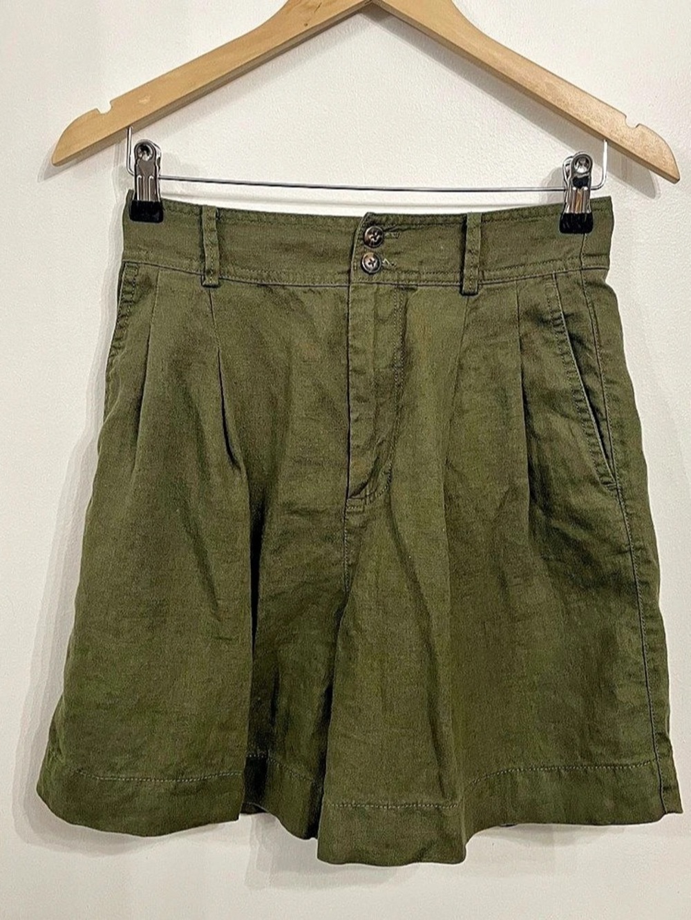 Madewell Linen Long Pleated Shorts Olive Size 2